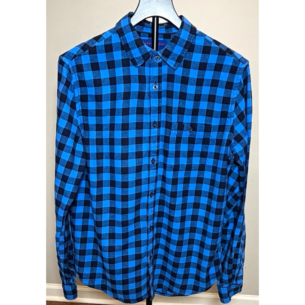 Aéropostale Men's Flannel Check Button-Up Shirt Long Sleeve Royal Blue/Black M